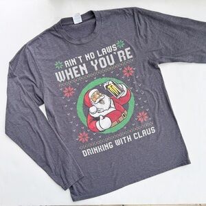 Gray Santa Graphic Long Sleeve Shirt